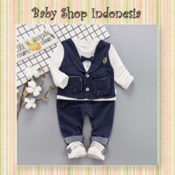 Setelan Anak Import Rompi Dasi Salur Navy  large